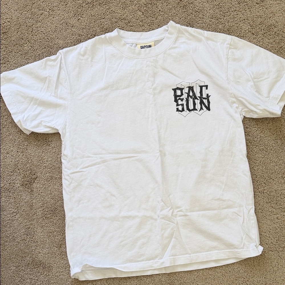 PacSun Cream T-Shirt with Navy Logo